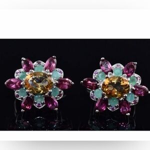 Oval Citrine, Emerald & Rhodolite Garnet Set